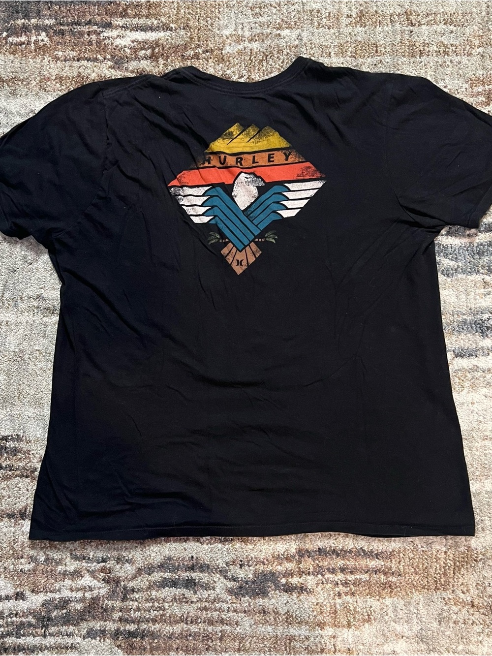Vintage HURLEY Eagle Back Logo Tee Black Size Large